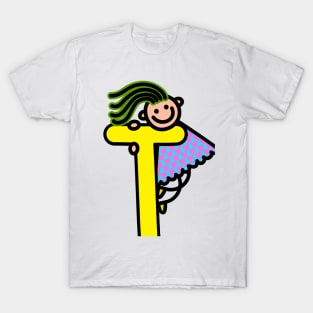 Letter T for girls alphabet Kids Colorful Cartoon Character T-Shirt